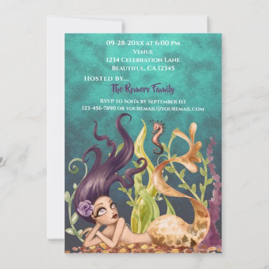 Zeemeermin en zeepaardje onder het Zee Quinceañera Kaart (Achterkant)