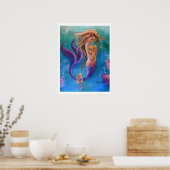 Zeemeermin en zeepaardjes, kleurrijk poster (Keuken)