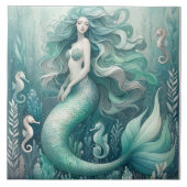 Zeemeermin en Zeepaardjes - Oceanische Keramische Tegeltje (Voorkant)