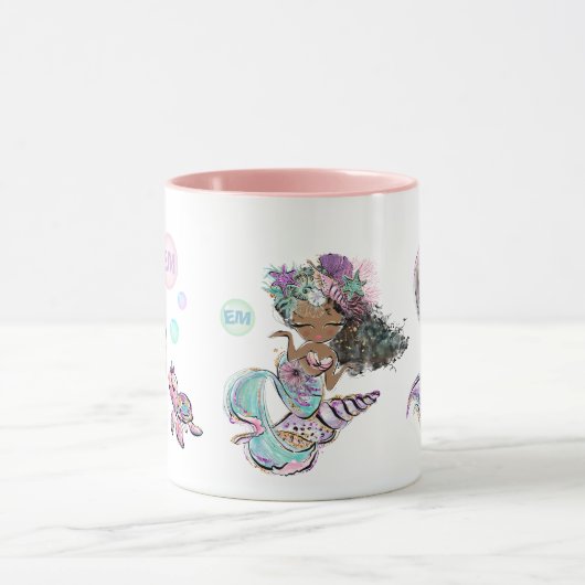 Zeemeermin en zeeschildpad vrienden, voeg initiaal mok (Midden)