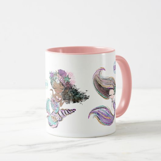 Zeemeermin en zeeschildpad vrienden, voeg initiaal mok (Voorkant rechts)