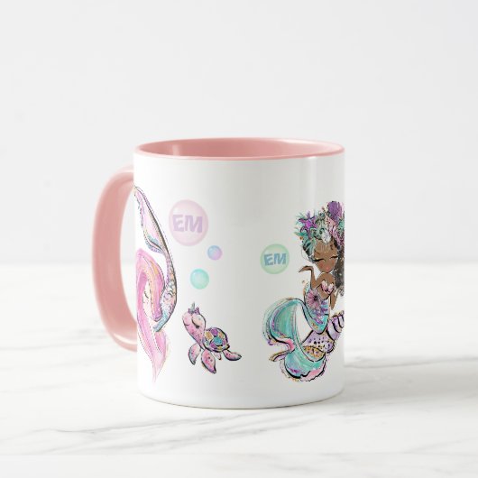 Zeemeermin en zeeschildpad vrienden, voeg initiaal mok (Voorkant links)