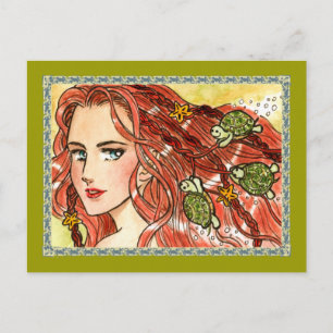 Zeemeermin en zeeschildpadden briefkaart