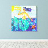 Zeemeermin en Zeester Abstracte Kunst Canvas Afdruk (Insitu (Houten vloer))