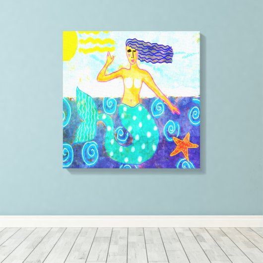 Zeemeermin en Zeester Abstracte Kunst Canvas Afdruk (Insitu (Houten vloer))