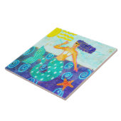 Zeemeermin en Zeester Abstracte Kunst Tegeltje (Zijkant)