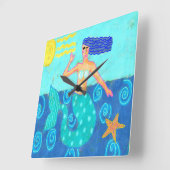 Zeemeermin en Zeester Abstracte Kunst Vierkante Klok (Hoek)