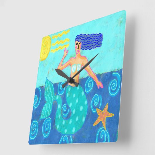 Zeemeermin en Zeester Abstracte Kunst Vierkante Klok (Hoek)