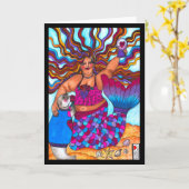 Zeemeermin en zegel op de strand Kaart (Gele Bloem)