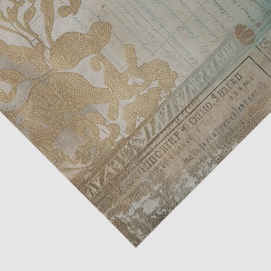  Zeemeermin Ephemera Decoupage in Groen, Goud Tissuepapier (Detail)