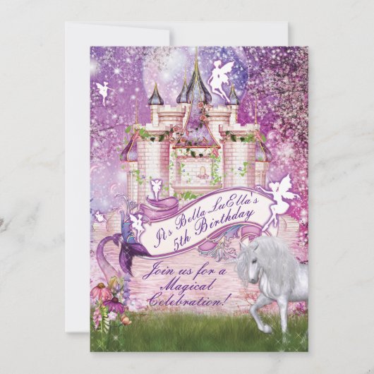 Zeemeermin Fairy Unicorn Castle Enchanted Invitati Kaart (Voorkant)