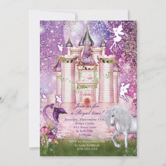 Zeemeermin Fairy Unicorn Castle Enchanted Invitati Kaart (Achterkant)