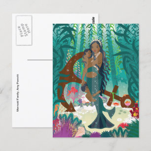 Zeemeermin Familie (bruine huid en ogen) Briefkaar Briefkaart