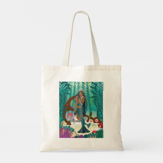 Zeemeermin Familie (bruine huid en ogen) Canvas ta Tote Bag (Achterkant)