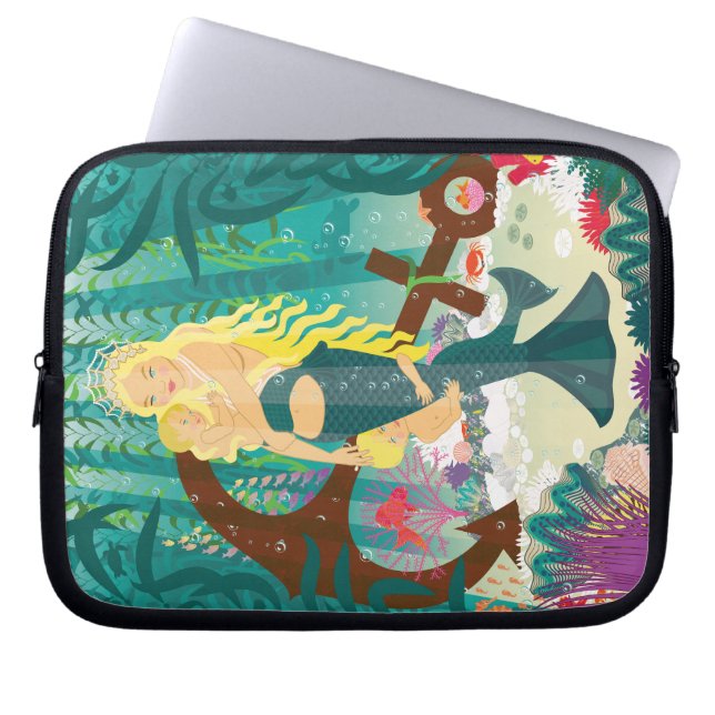 Zeemeermin familie (lichte blondjes) laptop sleeve (Voorkant)