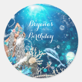 Zeemeermin Fantasie Blond Betoverde Feest Favor Ronde Sticker