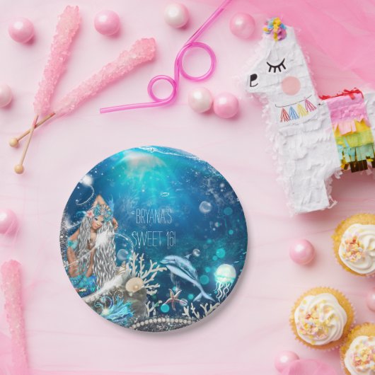 Zeemeermin Fantasie Blondine Enchanted Beach Party Papieren Bordje (Feest)