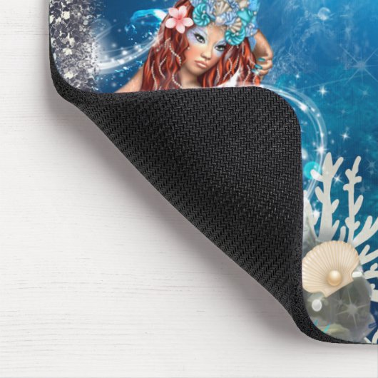 Zeemeermin Fantasy Red Head gekanteld strand Muismat (Hoek)