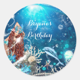 Zeemeermin Fantasy Rode Hoofd Betoverde Feest Favo Ronde Sticker