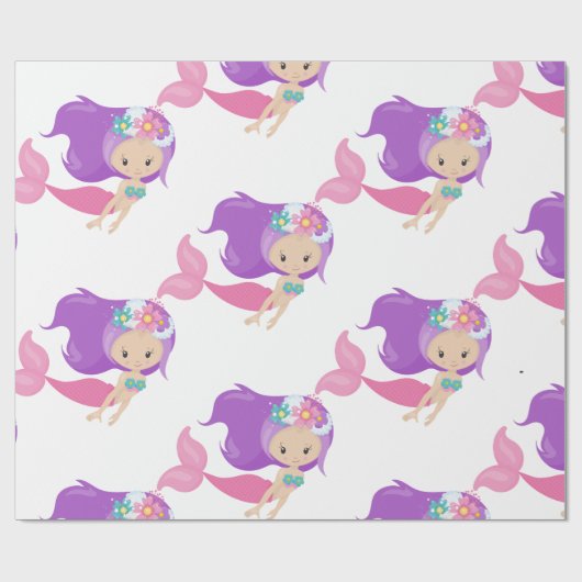 Zeemeermin Feest Paars Inpakpapier (Vlak)