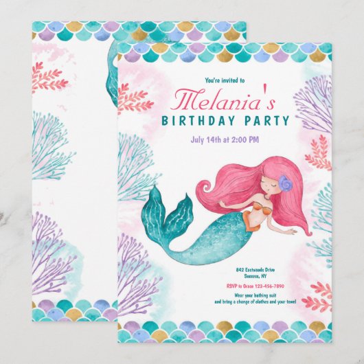 Zeemeermin Feestje Kaart (Voorkant / Achterkant)