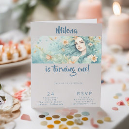 Zeemeermin feestuitnodiging eerste meisjes verjaar kaart