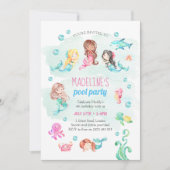 Zeemeermin feestuitnodiging, verjaardagsfeestje kaart (Voorkant)