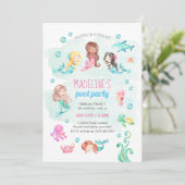 Zeemeermin feestuitnodiging, verjaardagsfeestje kaart (Staand voorkant)