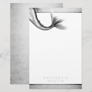 Zeemeermin Folie staart   Zilveren Faux Chrome Cus Briefpapier