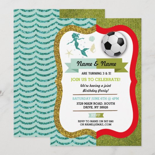 Zeemeermin & Football Boy Girl Verjaardag Voetbal Kaart (Voorkant / Achterkant)