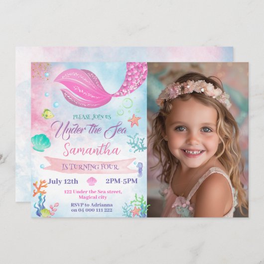 Zeemeermin Foto 1e 2e 3e 4e 5e Verjaardag Kaart (Voorkant / Achterkant)