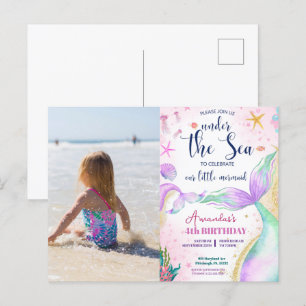 Zeemeermin Foto Aquarel Verjaardag Onder de Zee Briefkaart