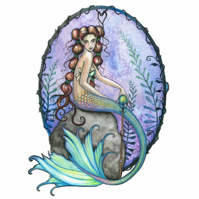 Zeemeermin Foto Sculptuur Ornament door Molly Harr Staand Fotobeeldje (Voorkant)