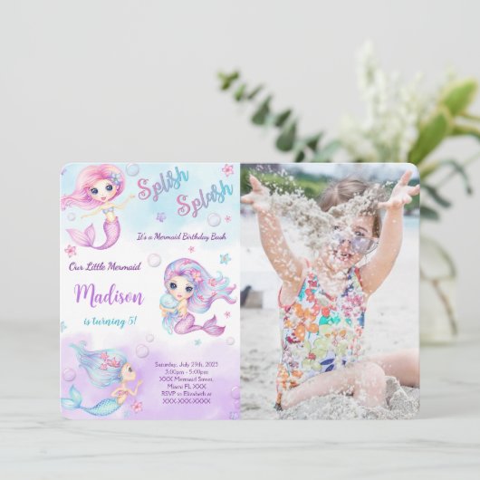 Zeemeermin foto uitnodiging (Staand voorkant)