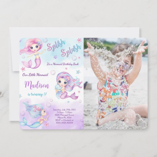 Zeemeermin foto uitnodiging (Voorkant)