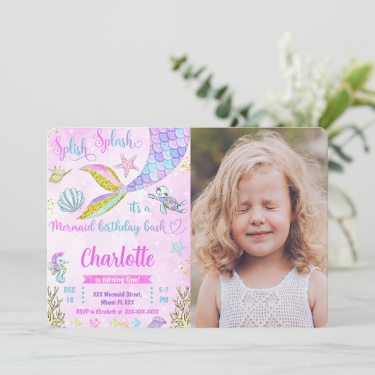 Zeemeermin Foto Uitnodiging (Staand voorkant)