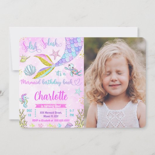 Zeemeermin Foto Uitnodiging (Voorkant)