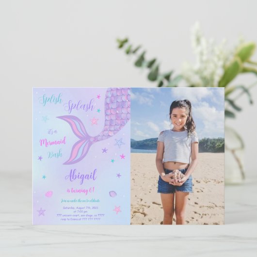 Zeemeermin Foto Uitnodiging (Staand voorkant)