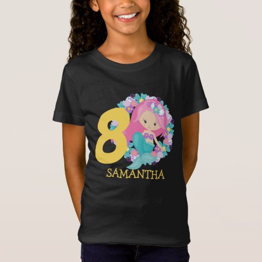 Zeemeermin geel 8e verjaardag T-shirt (Voorkant)