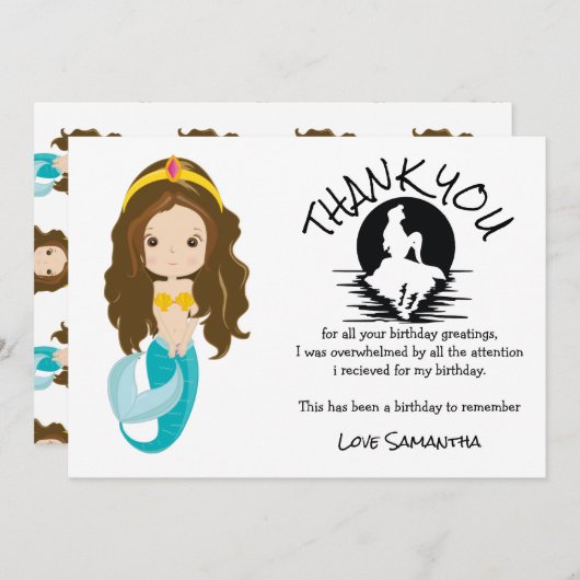 Zeemeermin Gele Verjaardag Bedankt Kaart (Voorkant / Achterkant)