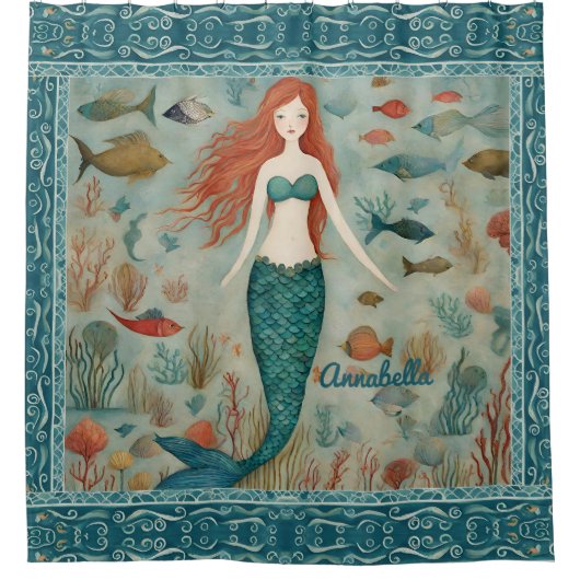 Zeemeermin gepersonaliseerd douchegordijn (Voorkant)