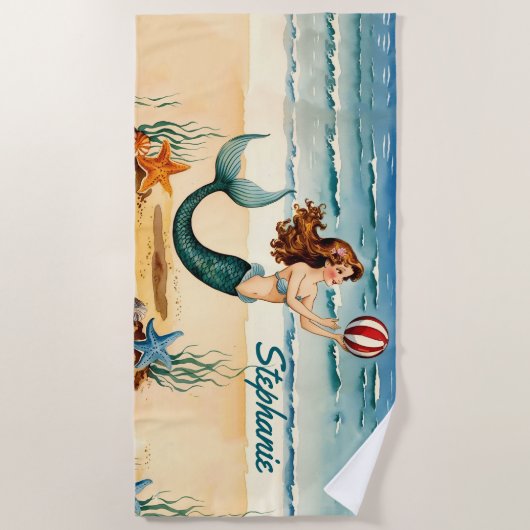  zeemeermin gepersonaliseerd strandlaken (Voorkant)