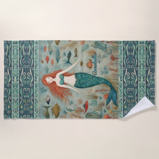 Zeemeermin gepersonaliseerd strandlaken (Voorkant)