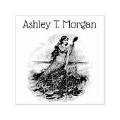 Zeemeermin gevangen in net, zeester schelp blauw  zelfinktende stempel (Design)