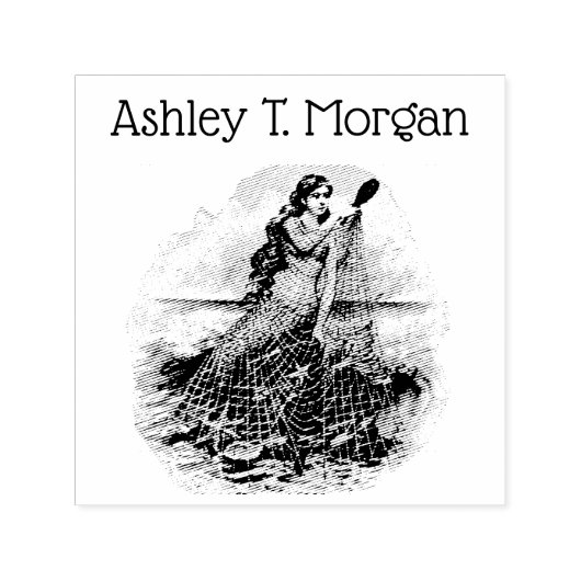  zeemeermin gevangen in net, zeesterschelp blauw  zelfinktende stempel (Design)