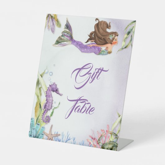 Zeemeermin Gift Welkom Voedsel Tafel Teken Reclamebord Met Voetstuk (Voorkant)