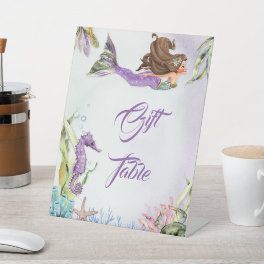 Zeemeermin Gift Welkom Voedsel Tafel Teken Reclamebord Met Voetstuk (Insitu)