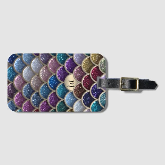 Zeemeermin glam glitterschalen bagagelabel (Voorkant (horizontaal))