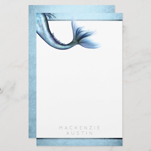 Zeemeermin Glam Tail | Dusty Ice Blue Luster Custo Briefpapier (Voorkant / Achterkant)