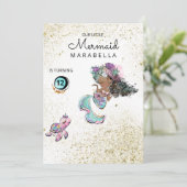 *~* Zeemeermin Glitter Black Hair Birthday Kaart (Staand voorkant)